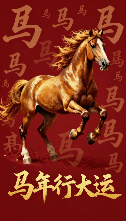深红金棕·书法骏马:马年行大运海报