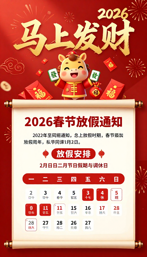 2026春节喜庆海报：马上发财福满门