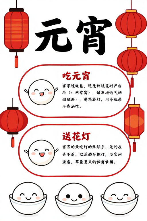 红白黑元宵手绘插画海报喜庆扁平风