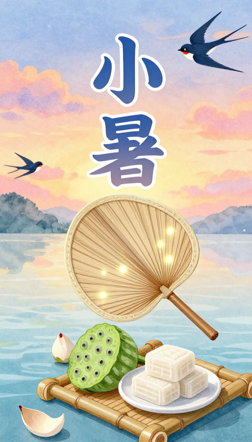清新手绘·小暑剪纸艺术海报:夏夜萤火伴凉意