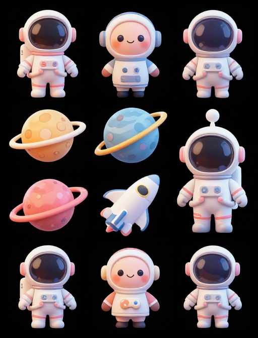 可爱宇航员与星球 3D UI设计