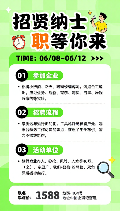 清新现代招聘海报:绿色格纹背景活力展示职等你来