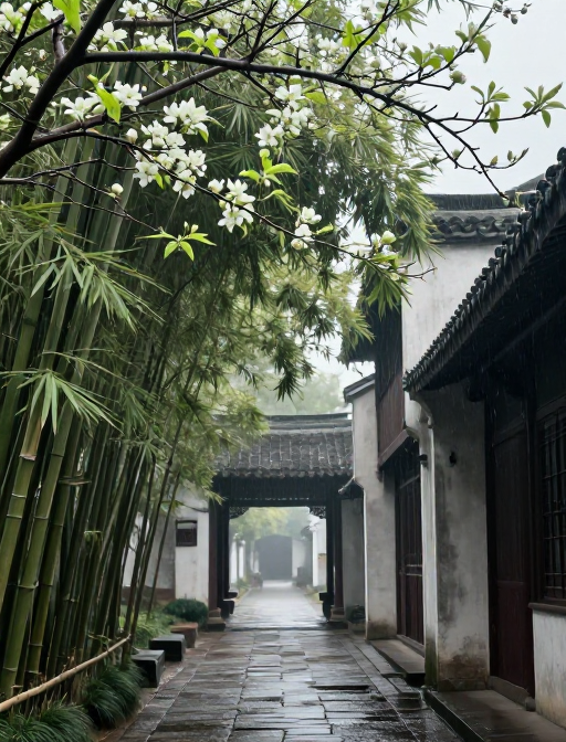 烟雨古韵：竹林巷弄的超清实景之美