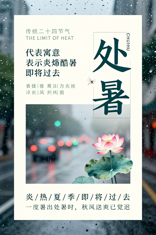 处暑:青灰水墨意境下的东方美学节气海报