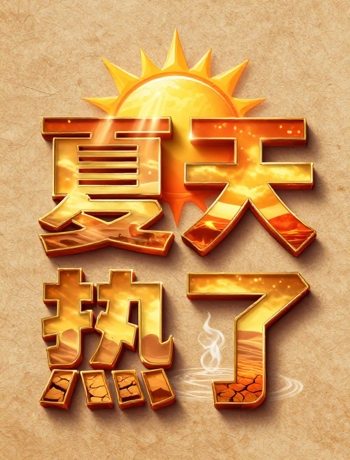 烫金立体字‘夏太热’烈日沙漠几何艺术