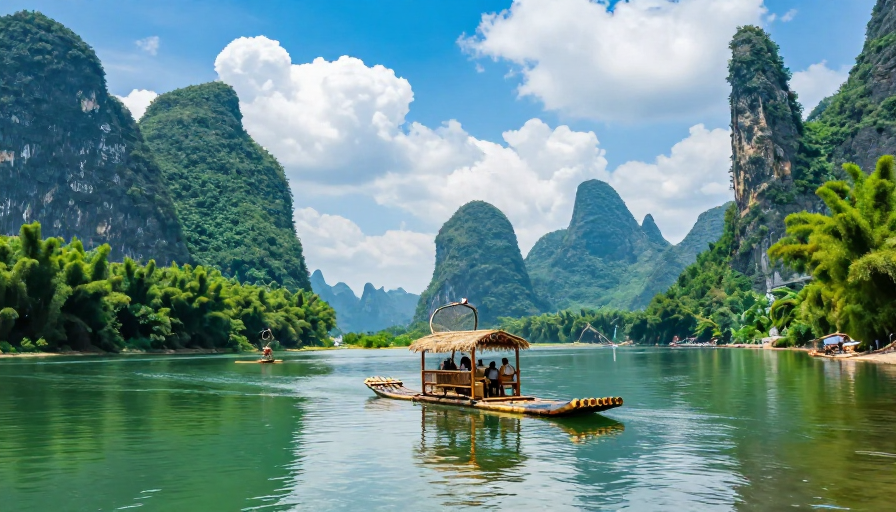 漓江竹筏游：喀斯特山峦下的碧水幽蓝