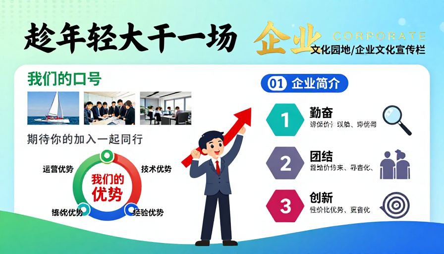 活力企业文化宣传海报：科技蓝绿渐变与年轻化设计