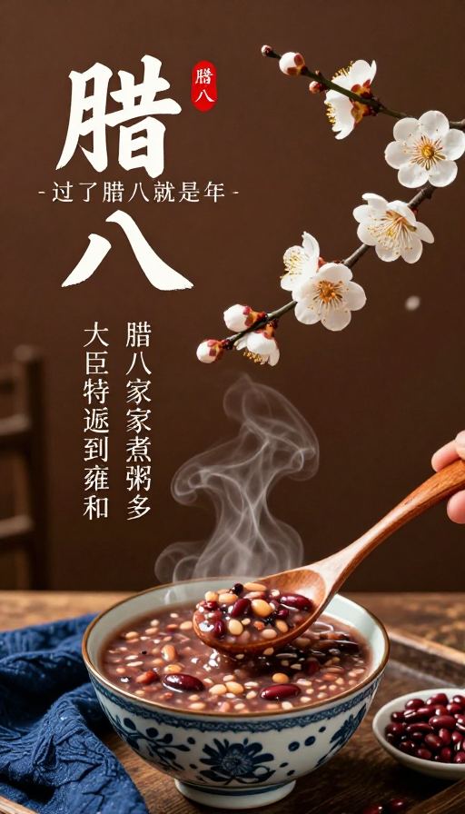 腊八节传统海报：温暖典雅冬日热粥氛围