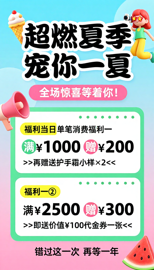 超燃夏日促销海报:清凉一夏惊喜不断