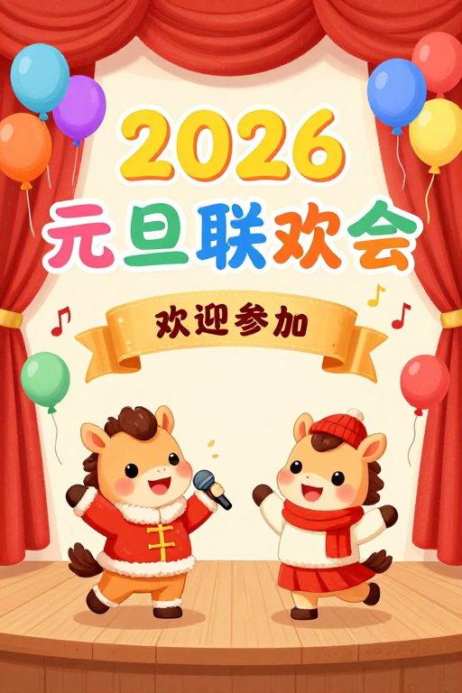 2026元旦联欢会:温暖手绘插画校园欢乐庆典