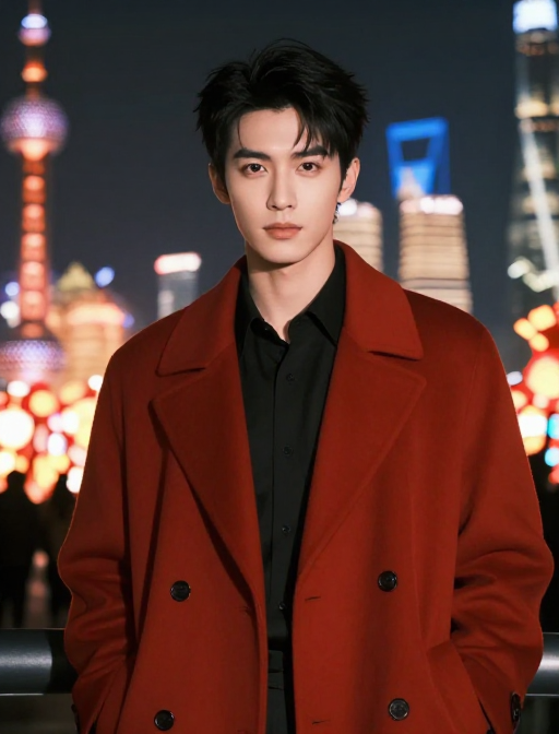 璀璨夜景中的红衣男神