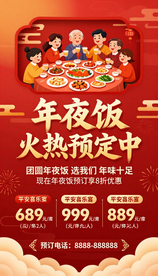 团圆年夜饭火热预售中，8折优惠享喜庆新年