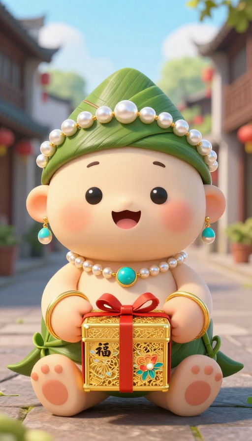 皮克斯风俏皮粽子宝宝递珍珠礼盒赠祝福
