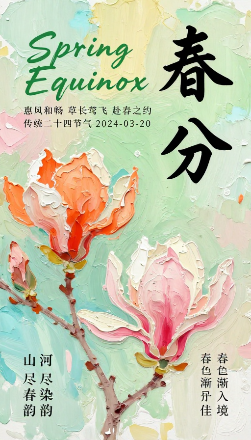 东方美学春分海报：手绘油画风格节气宣传