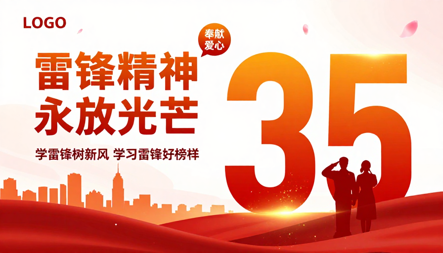 雷锋精神永放光芒：红色渐变公益海报设计