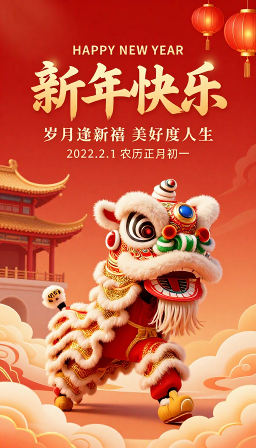 舞狮迎祥 新年喜庆氛围海报