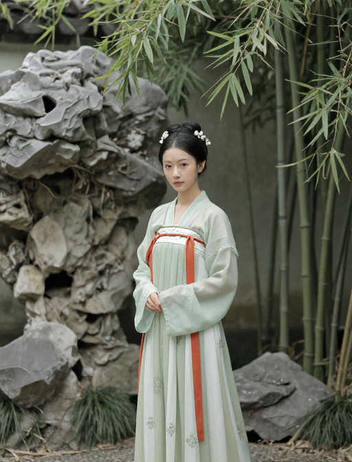新中式古典美:宋徽宗风格少女园林肖像
