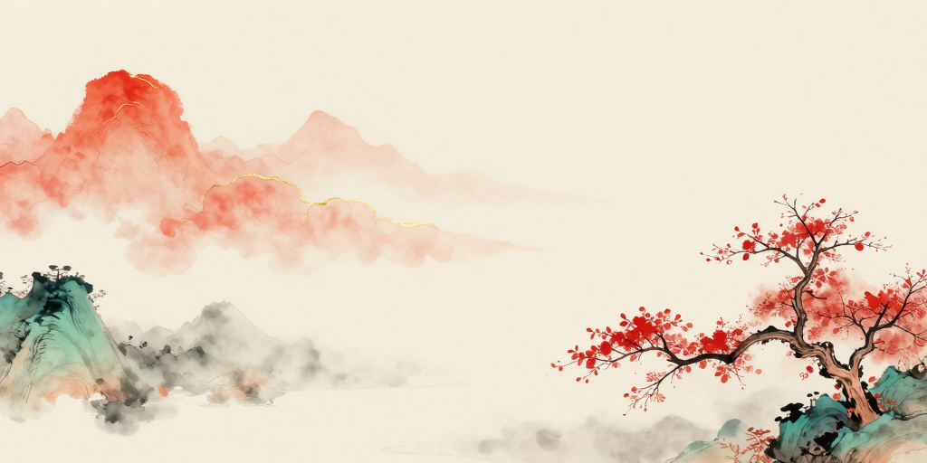 淡雅水墨山峦云雾意境背景图