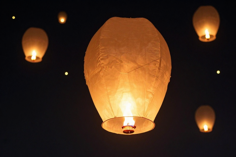 夜空中升起的孔明灯:温暖光影的节日画卷