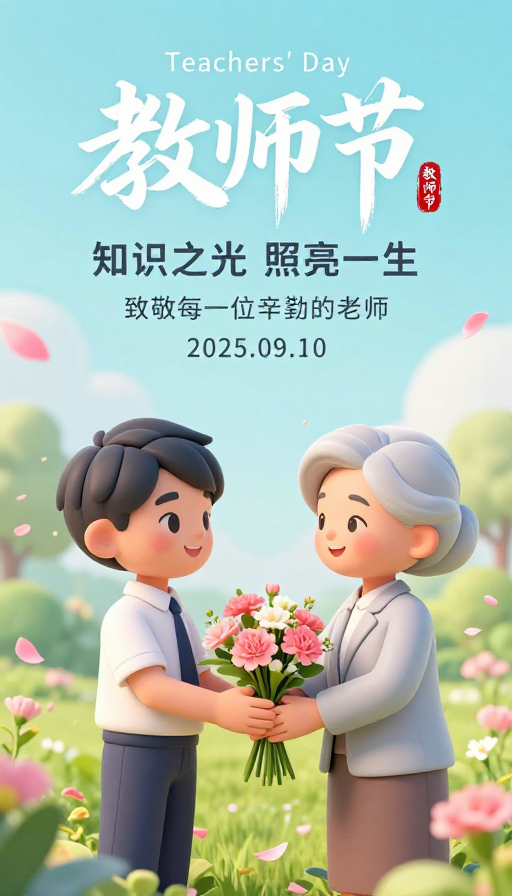 温馨马卡龙教师节3D插画海报设计