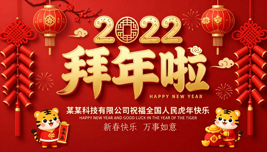 2022新春贺岁海报：中国风红金配色庆祝虎年