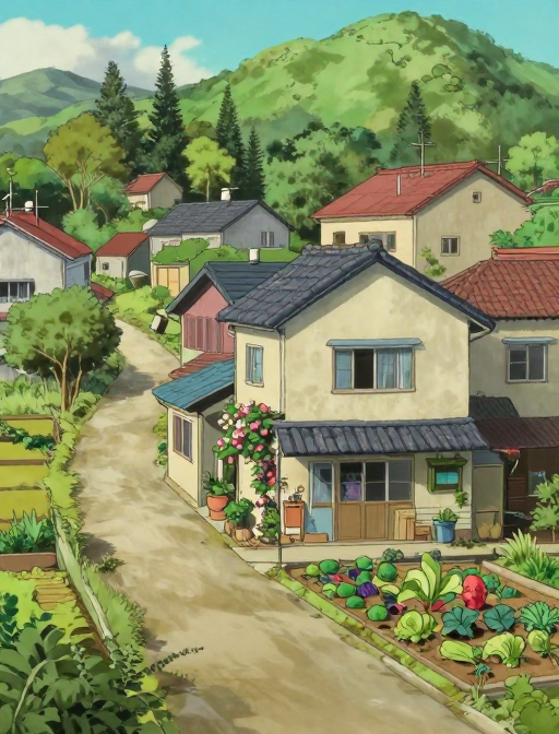 宫崎骏风治愈乡村：爬藤花海与田园小菜园