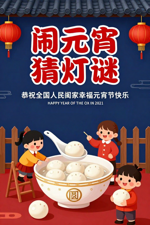 闹元宵猜灯谜 喜庆团圆传统中式插画