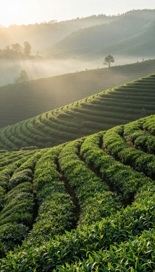 晨雾茶山:大师级摄影大片,自然光影的完美呈现
