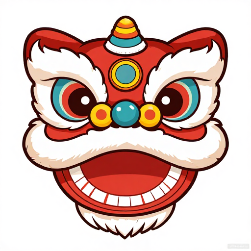 春节传统醒狮卡通国潮风狮子头矢量装饰图