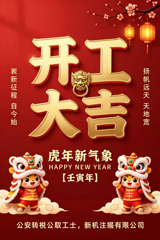 红色中国风新年开工海报:立体金雕‘开工大吉’