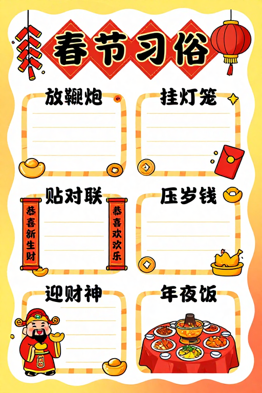 春节习俗欢乐手绘海报