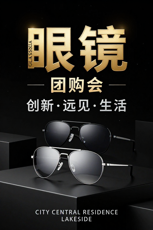 高端奢华眼镜促销海报:金属质感与光影艺术的完美融合
