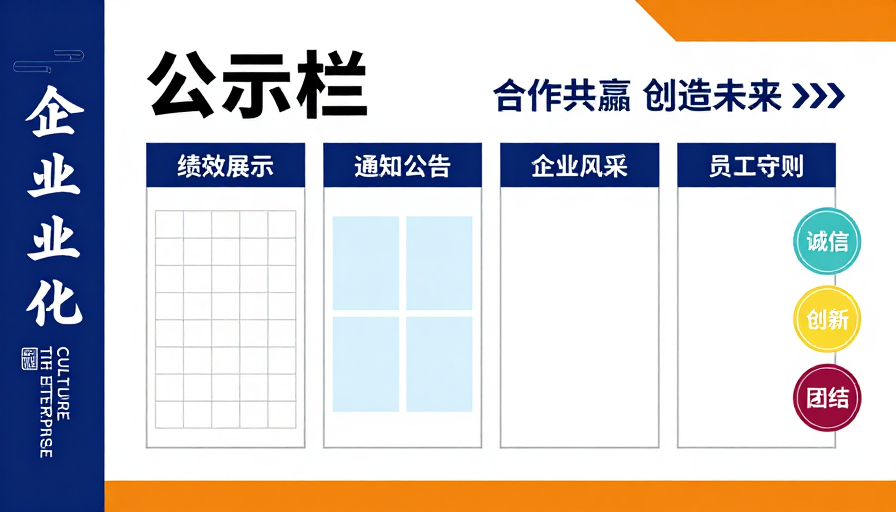 现代蓝白公示栏设计:企业文化与公告信息展示