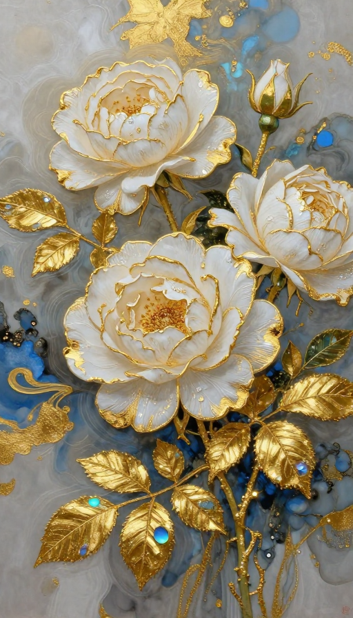 金箔月季·水墨流光