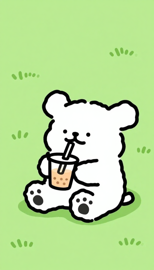治愈系简笔画：草坪上的兔熊奶茶时光