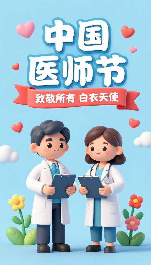 可爱3D卡通风中国医师节温馨致敬