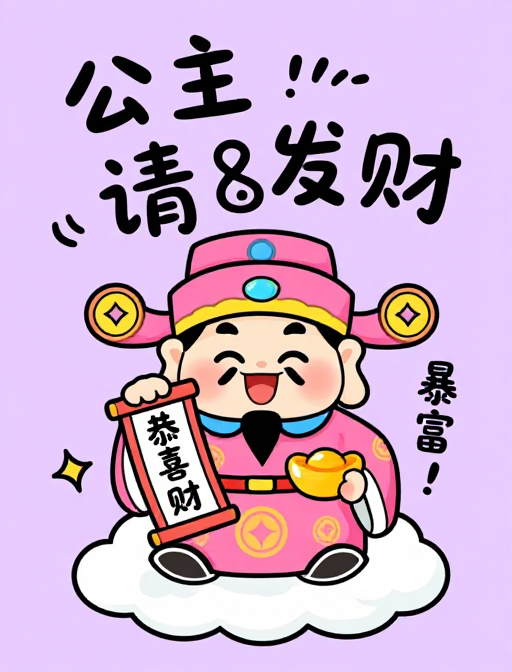 Q版财神公主发财插画：喜庆招财的可爱设计
