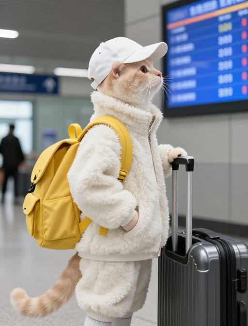 萌猫拟人候车时刻表特写