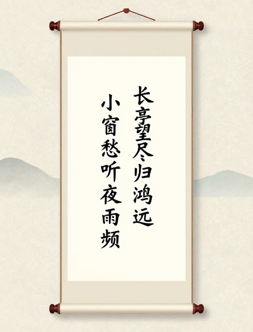 长亭归鸿·夜雨愁思：古风诗意卷轴背景