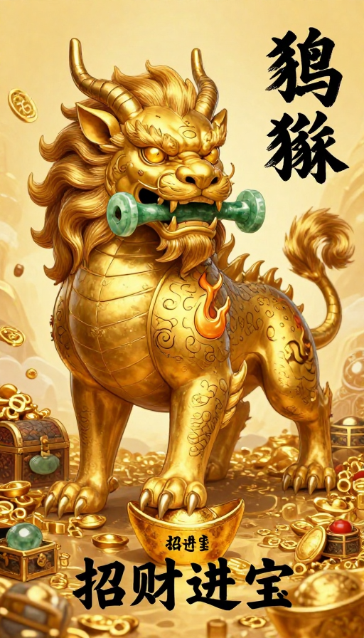 金貔貅神兽手绘：招财进宝的财富守护者