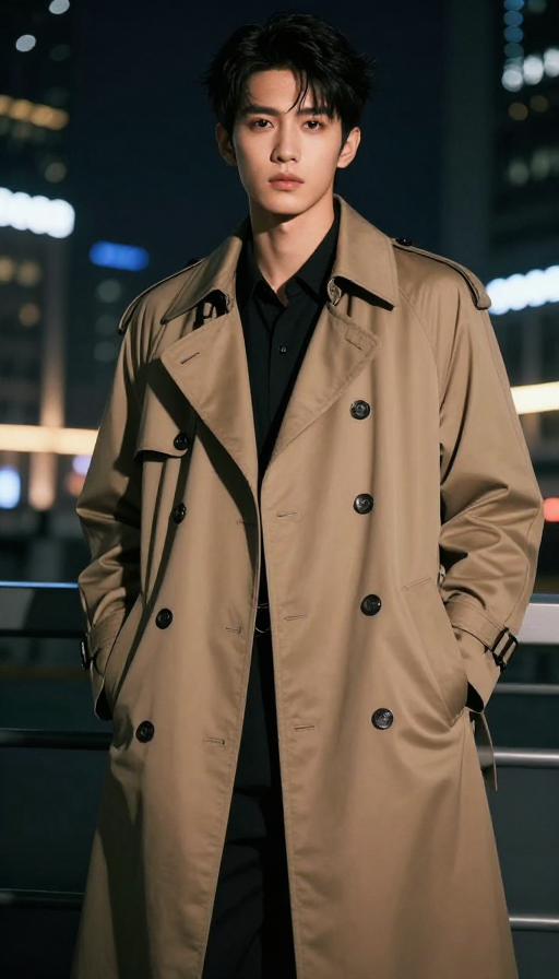 高傲自信的帅气男孩城市夜景风