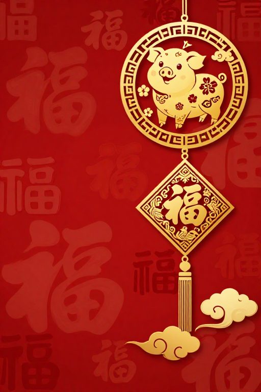 金红配色中国风喜庆小猪剪纸图案背景图