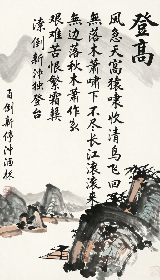 齐白石风《登高》诗意水墨丹青