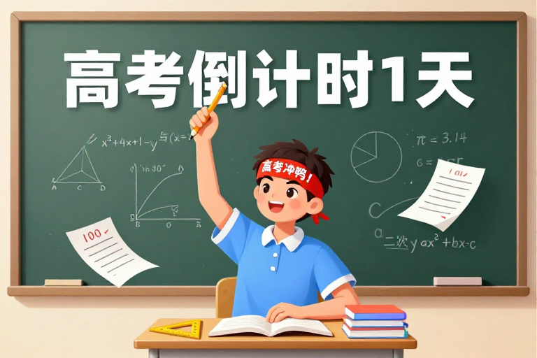 高考冲刺日:坚定学子与数学公式的励志插画