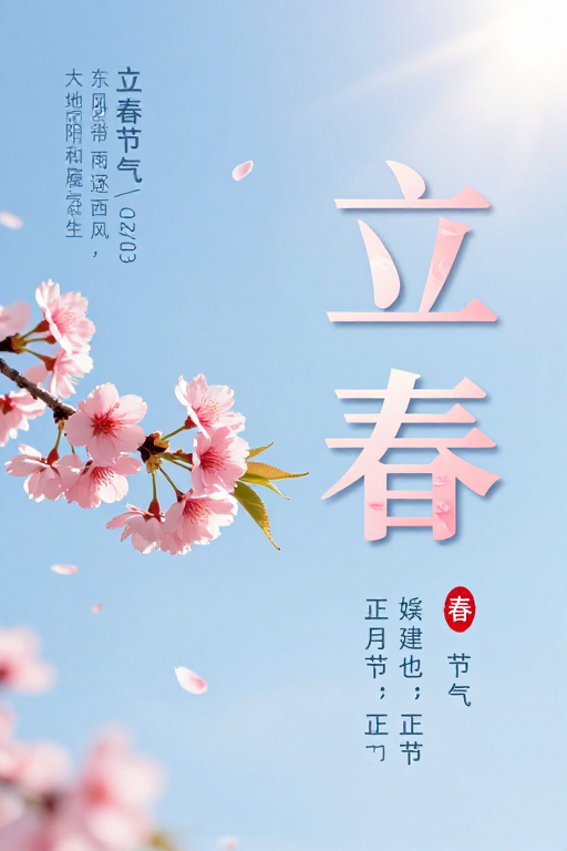 春景诗意:立体立春与樱花意境海报设计
