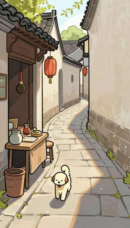 阳光古风小巷：简笔画里的温馨宠物时光
