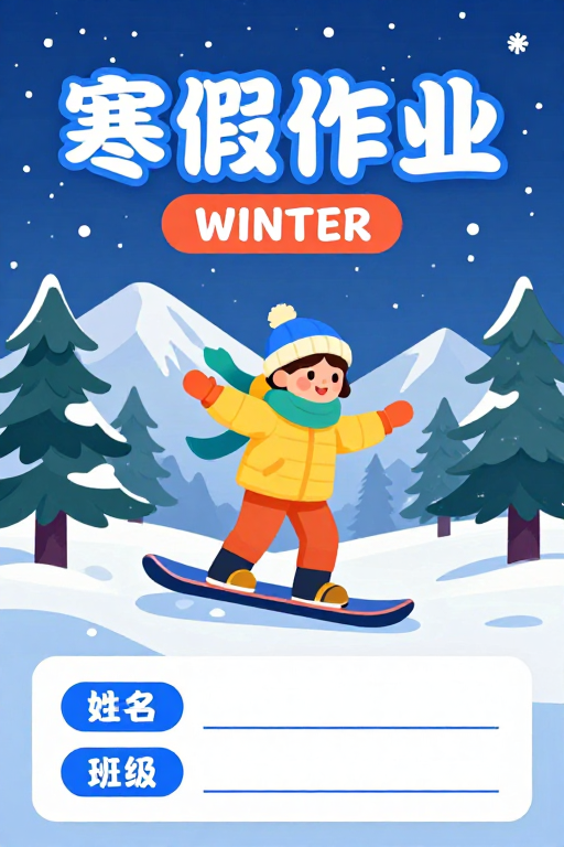 冬日童趣寒假作业封面 扁平插画设计