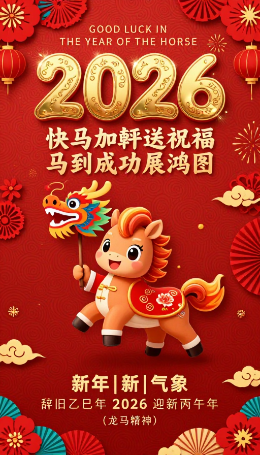 2026丙午年红色中国风新年贺图