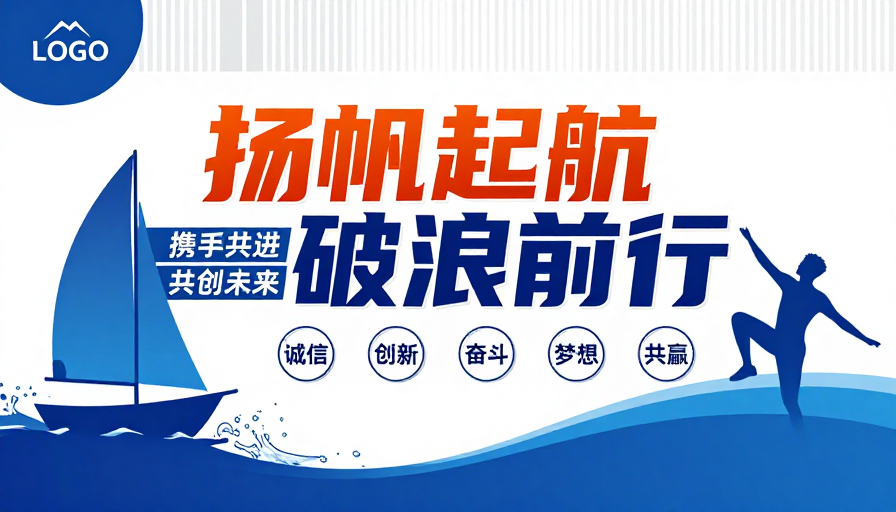 现代企业启航宣传海报：橙蓝科技动感设计