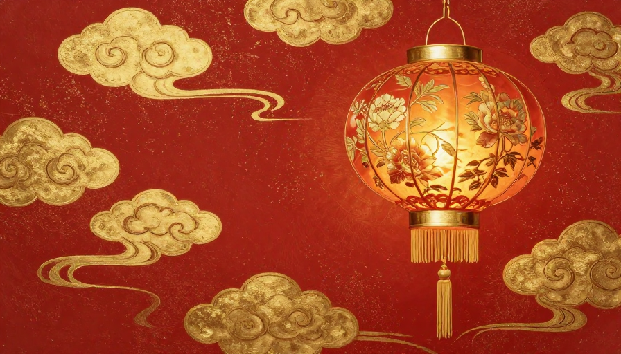 新春瑞图:金辉祥云与牡丹国画的古典雅韵